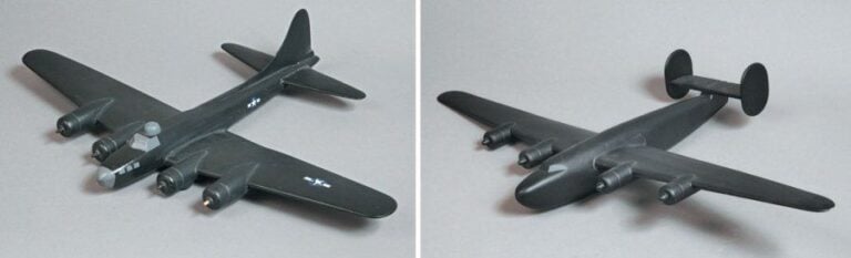 1 B17 en bois peint, L 45 x E 63 cm 8 Maquettes d'environ 40 cm de long : Stratocruiser, Constellation, B 26, A 26, Liberator, Commando Bristol 12 Maquettes d'environ 25 cm de long : Heinkel 111, Sky ray, Vautour, Yak II