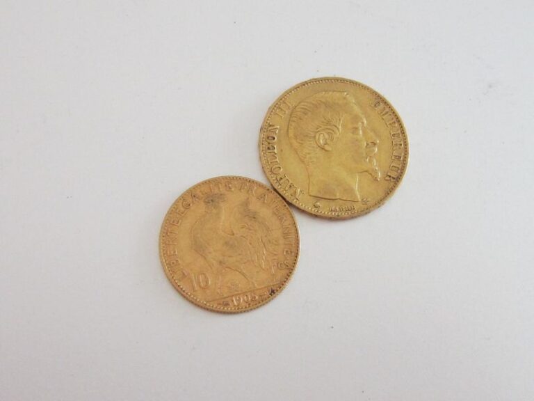 1 pièce de 20 francs or de 1859 et une pièce de 10 francs or de 1905
