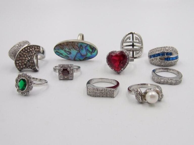 10 bagues en argent 925 ‰ taille 56, pb : 73 g