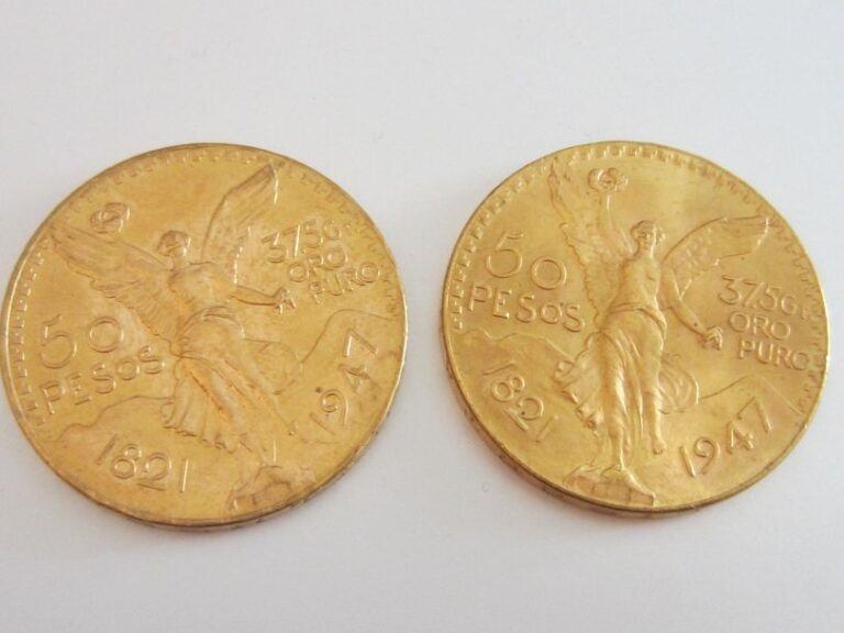 2 pièces de 50 pesos en or
