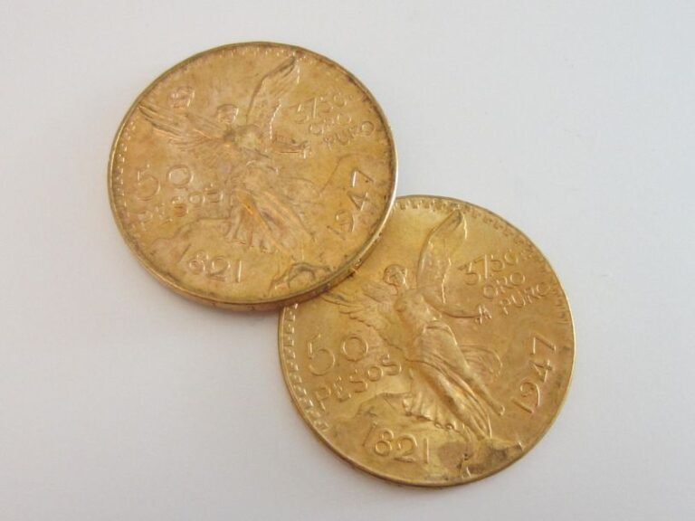 2 pièces de 50 pesos en or