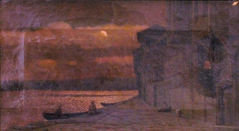 2 Tableaux : Au bord du Bosphore I (1885) Au bord du Bosphore II Huiles sur toile Signées 14 x 24,5 cm chaque