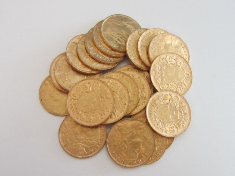 24 pièces de 20 francs suisses or «Vrénéli»