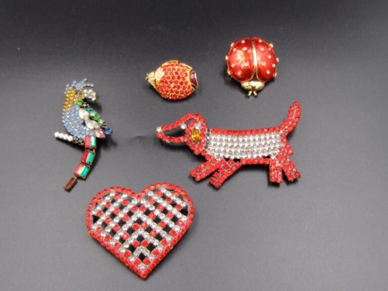 5 broches animaux en strass