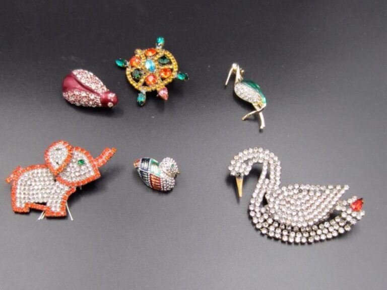 6 broches animaux en strass