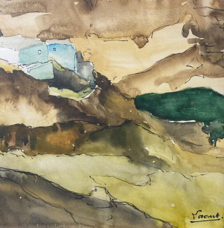 A. LAOUT (XXe) (peintre niçois) - Vue des collines - Aquarelle sur papier - Sig…