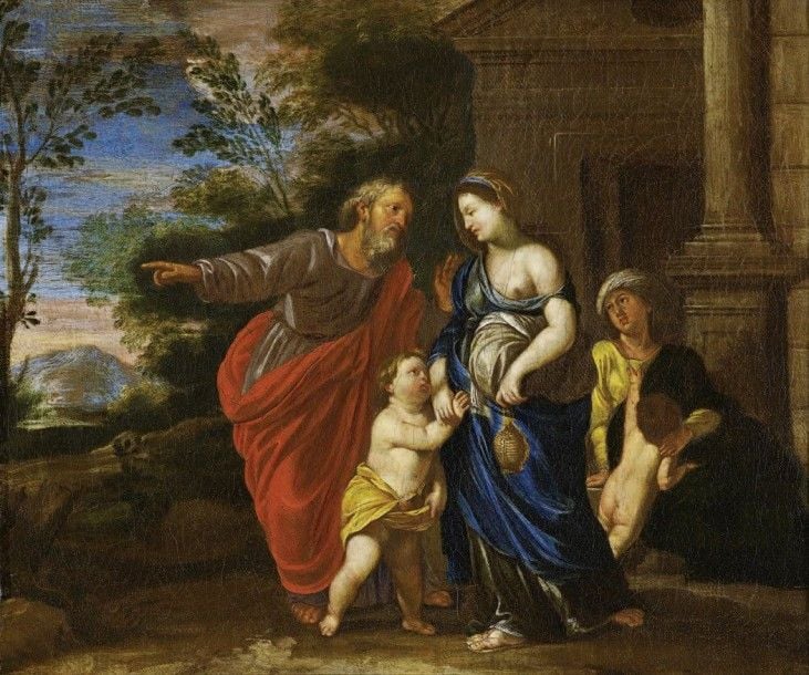 Abraham renvoyant Agar et Ismaël Huile sur toil