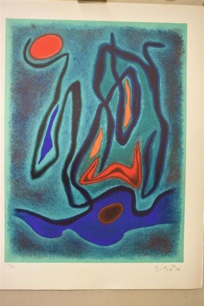 Abstraction, 1973 Lithographie, justifiée en bas à gauche 73/190 Contresignée et datée en bas à droite 55 x 41 cm