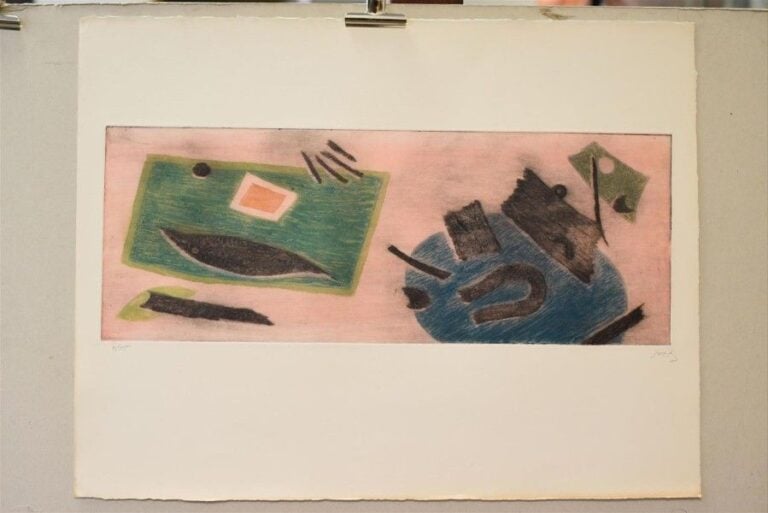 Abstraction Eau-forte en couleurs Justifiée en bas à gauche 4/55 Contresignée en bas à droite 22,5 x 60 cm
