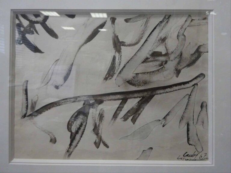 Abstraction Lavis d'encre noire sur papier Signé daté et titré (?) en bas à droite: 67 20 x 26 cm