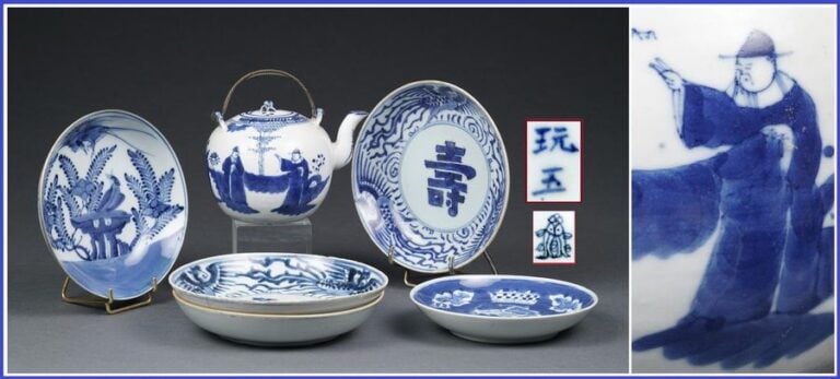 ACCUMULATION DE SIX (6) PORCELAINES DITE « BLEU DE HUÊ »