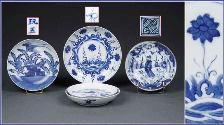 ACCUMULATION DE TROIS (3) PIECES EN PORCELAINE DITE « BLEU DE HUÊ »