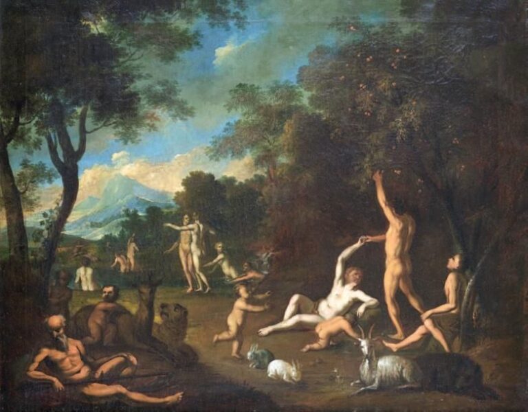 «Adam et Eve au Paradis terrestre» Huile sur toile 64,8 x 81,5 cm