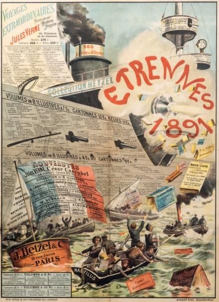 * Affiche Hetzel pour les Étrennes 1891 dite «Le Cuirassé Hetzel