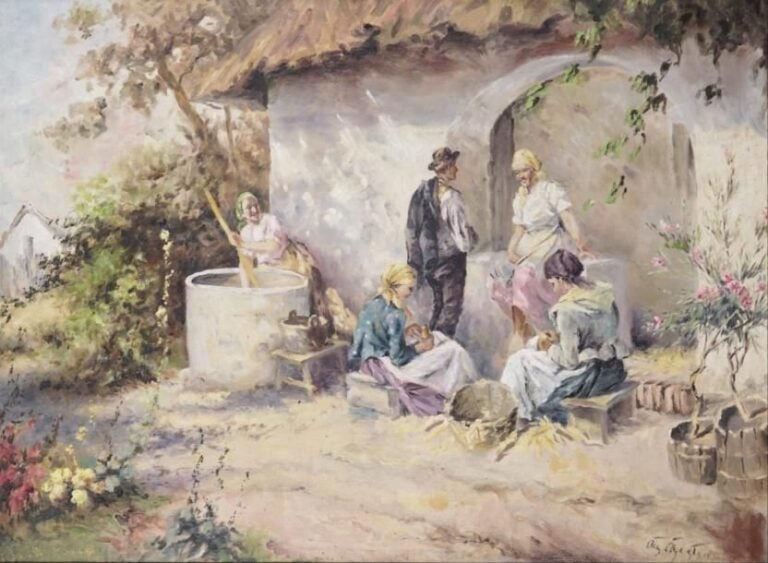 Agoston ACS (1889-1947) Devant la ferme Huile sur toil