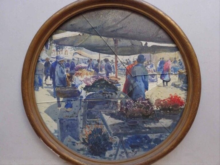 "Aix-en-Provence Marché aux Fleurs de la Madeleine" Aquarelle sur papier