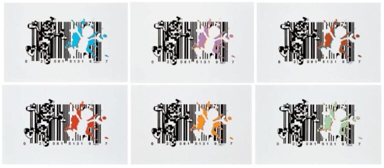 Albatom «Le code a changé» - 2013 Série unique de 6 Nono Code Barre en sérigraphie sur métal Chaque: 40 x 60 cm L'ensemble Albatom 6 Nono nar code - Screenprinting on metal