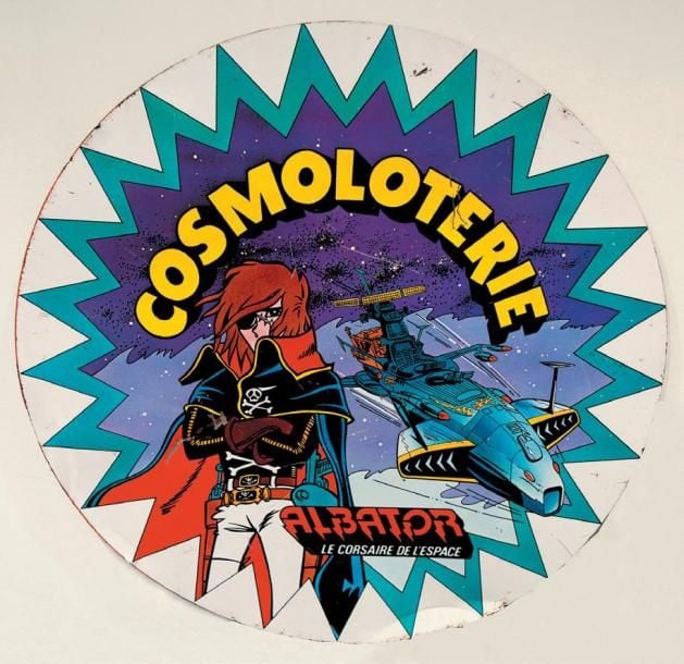 Albator Plaque ronde en tôle Lithographiée «Cosmoloterie» Enseigne de Loterie de supermarché pour les biscottes Braisor Occasion France,