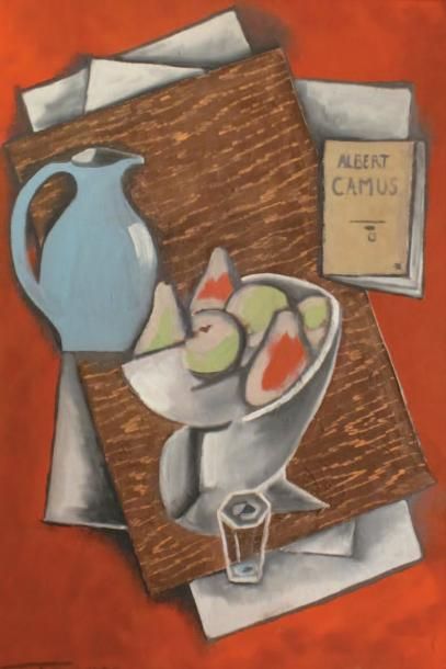 Albert Camus Huile sur panneau, signée en bas à gauche, datée 58 au dos 49 x 34,5 c