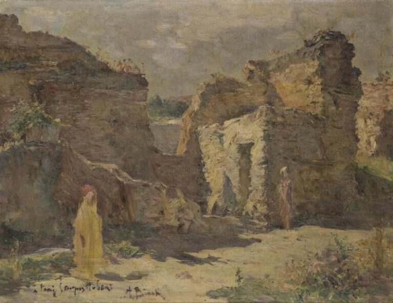 Alphonse BIRCK (1859-1942) Probable vue animée des ruines de Rusconium aux alentours d'Alger Huile sur toil