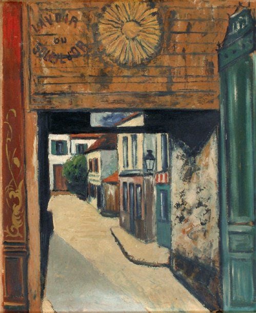 « Ancien cabaret rue de Vaugirard » Huile sur carton, signée en bas à gauch