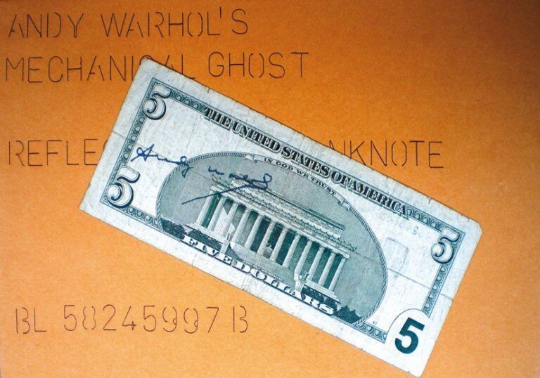 Andy Warhol's Mechanical Ghost Envelloppe, Billet Avec Reproduction De La Signature De Warhol Trace D'une Performance-Hommage Réalisée En Janvier 2004 15 X 23 Cm