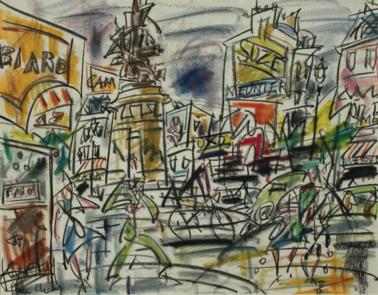 Animation Place Clichy Crayolor, signé en bas à gauche et situé 40 x 52 cm