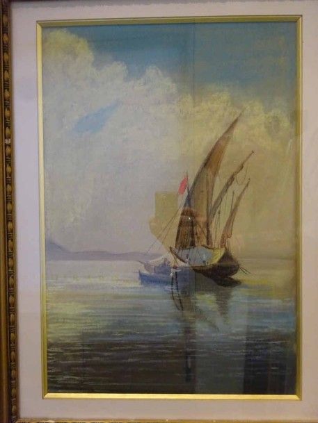 ANONYME (Actif début XXe siècle) La felouque Pastel sur papier Non signé 44 x 29,5 cm (à vue)