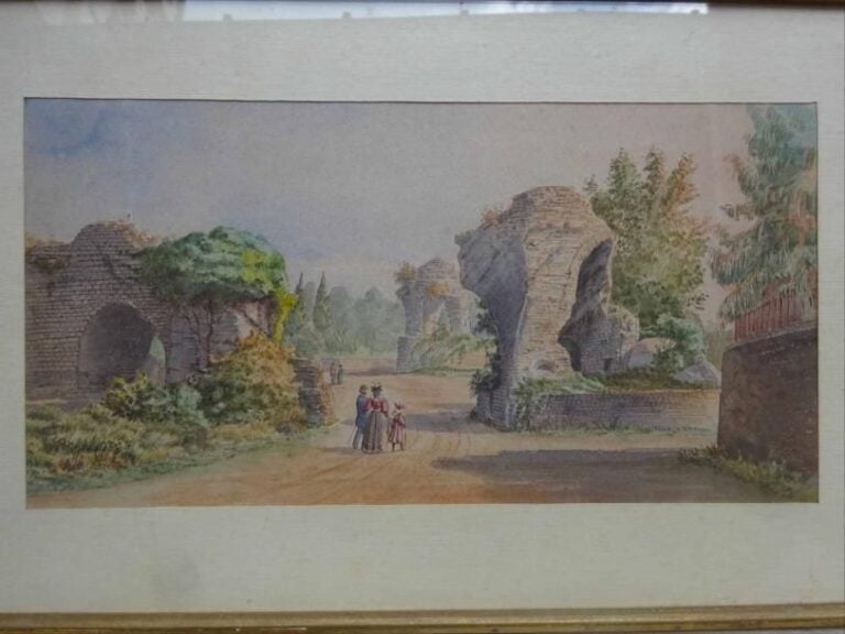 Antoine TRACHEL (1828-1923) Les arènes de Cimiez  Aquarelle sur papier Signée en bas à gauche, datée 1890 15 x 29,5 cm  à vue