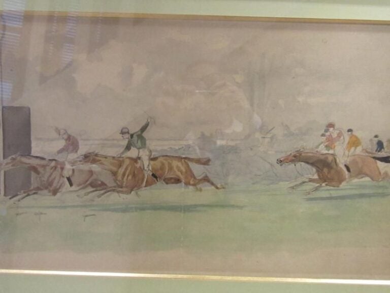 Aquarelle course de chevaux, marquée au dos Bombled