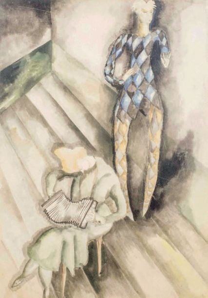 Arlequin et accordéoniste