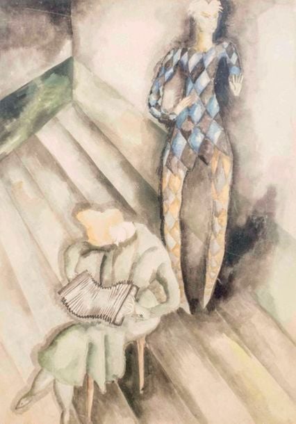 Arlequin et accordéoniste