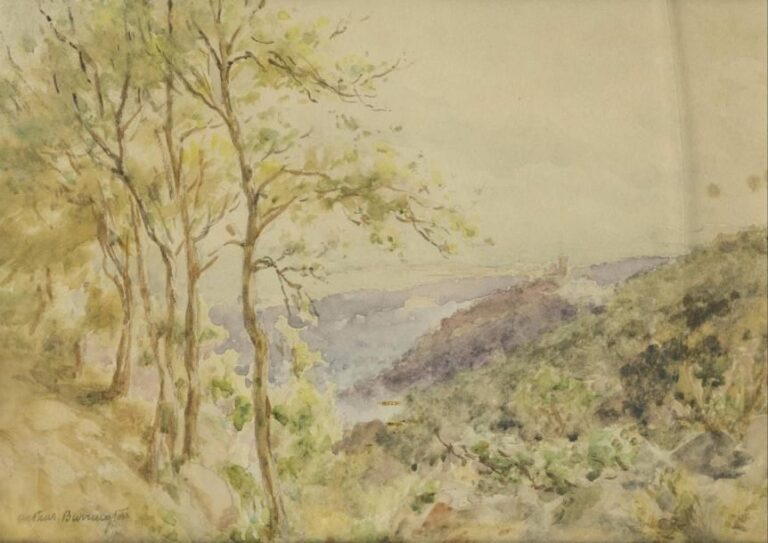 Arthur Alfred BURRINGTON (1856-1924) Ruines de château fort et paysage Paire d'aquarelles sur papier et rehauts de gouache pour l'un