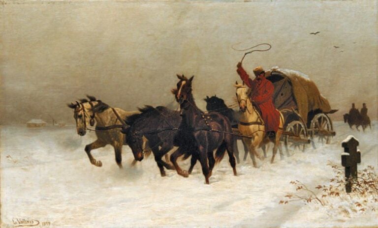 ATTELAGE RUSSE Huile sur toile, signée en bas à gauche datée 1879 42 x 68 cm
