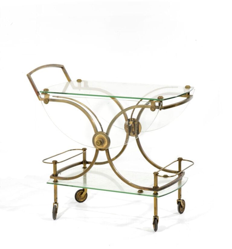 ATTRIBUÉ À LA MAISON - JANSEN - Table desserte formant bar - roulant à structur…