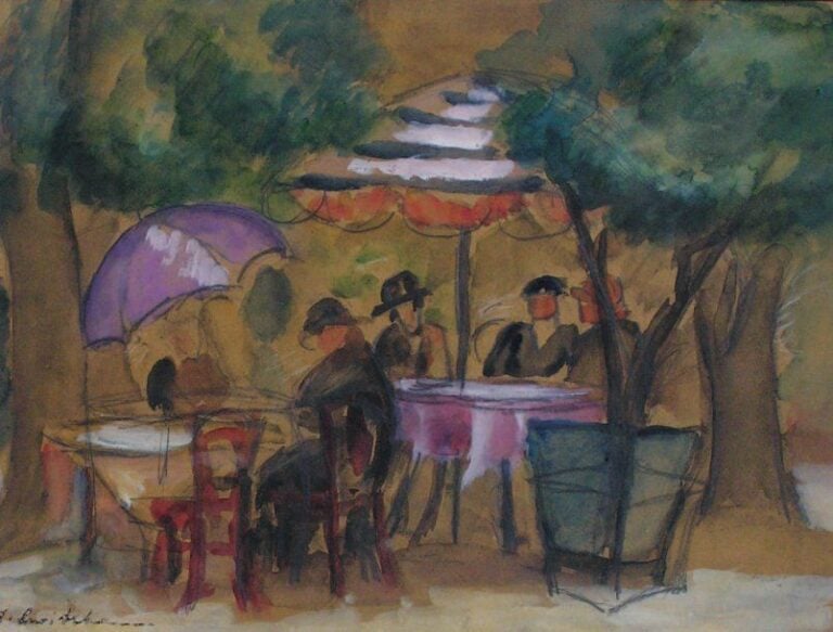Au café Aquarelle sur papier Signée en bas à gauche 23,5 x 31 cm (à vue)