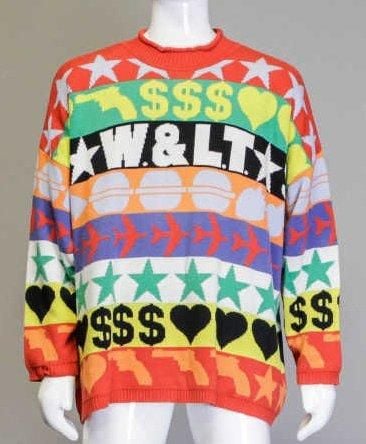 (Automne-hiver 1994/95) PULL-OVER pour Homme en coton multicolore à décor de frises, encolure ronde roulotée (env TM/L