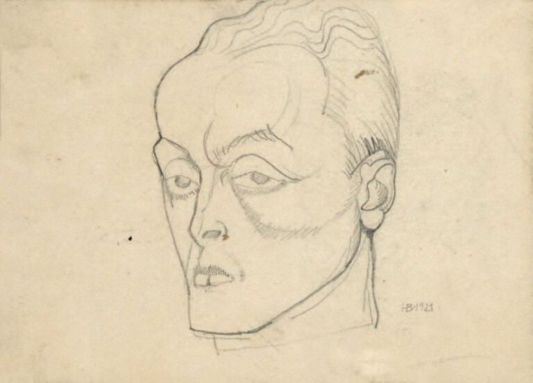 Autoportrait, 1921 Mine de plomb, monogrammée et datée en bas à droite 13 x 18 cm