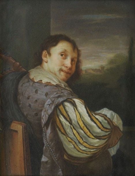 Autoportrait de l'artiste en joueur de luth Gouache sur ivoir