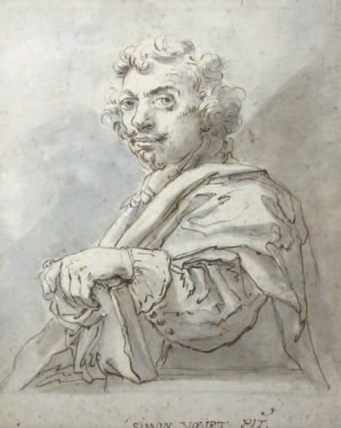 « Autoportrait de Simon Vouet » Plume et lavis de bistre Annoté