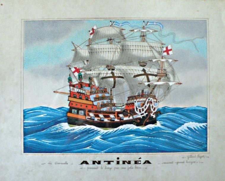 « Aviso Renard » Aquarelle gouachée monogrammée et datée 1884 et légendée en marg