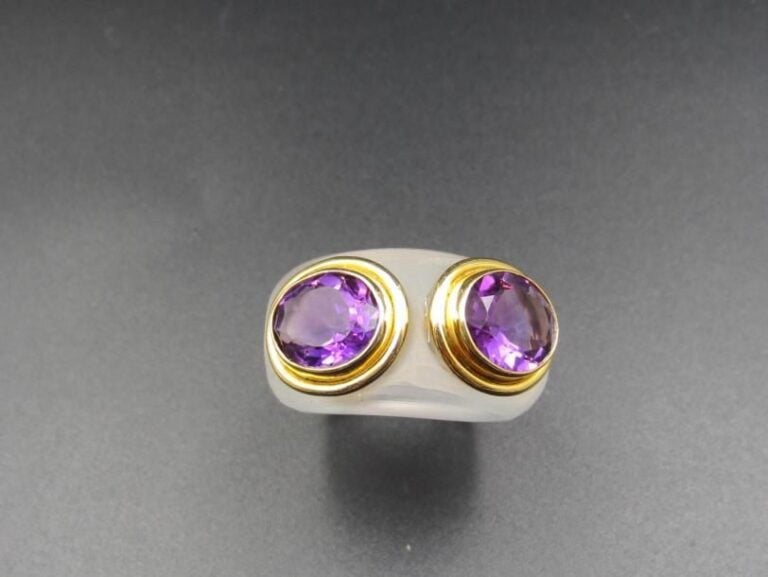 BAGUE en cristal de roche dépoli et vermeil (mi