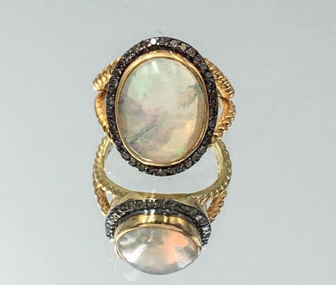 BAGUE en vermeil et argent noirci (mi
