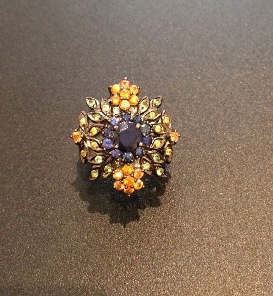 BAGUE « fleur » en argent noirci (mi