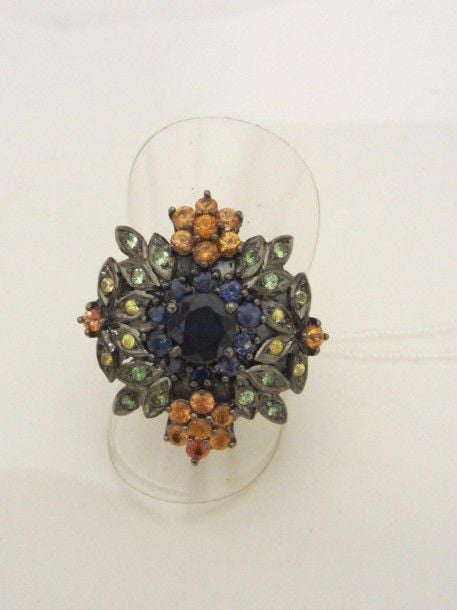 BAGUE « fleur » en argent noirci (mi