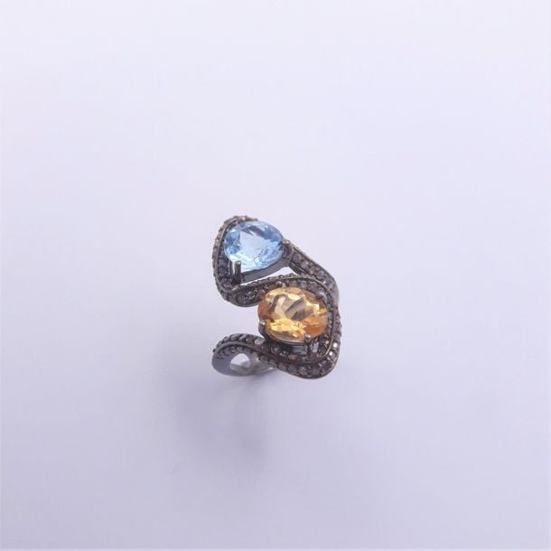 BAGUE «toi et moi» en argent noirci (mi