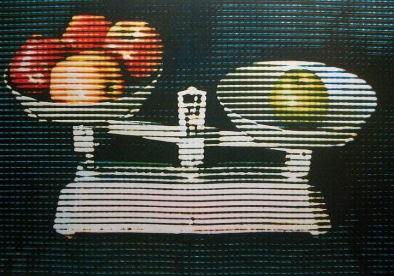 Balance et fruits Lithographie en couleur Signée et numérotée 29/100 56 x 75 cm