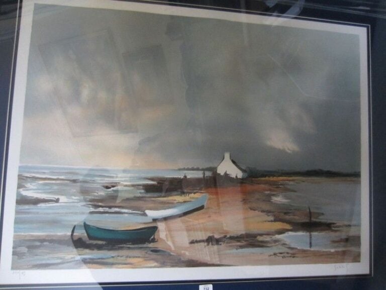 «BARQUES SUR LA PLAGE» Lithographie 140/195 51 x 69 cm