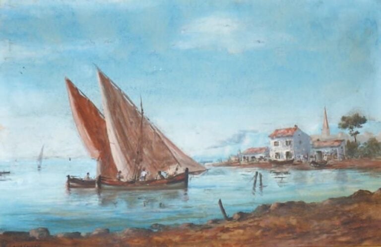 Barques Technique mixte 25 x 38,5 cm