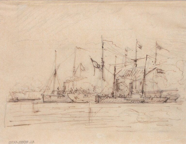 « Bateau à aube, voilier et mixte » Dessin à la plume sur papier calqu